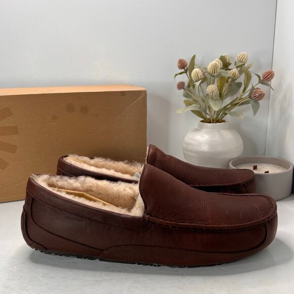Ugg Australia Ascot Leather Sheepskin Slipper Shoes Brown 5379 Men\'s 18 NWB main image 7